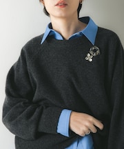 カシミヤ強縮クルーネックニット