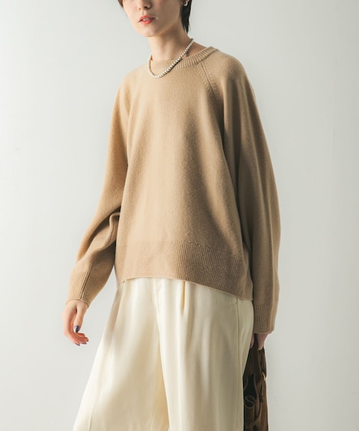 カシミヤ強縮クルーネックニット