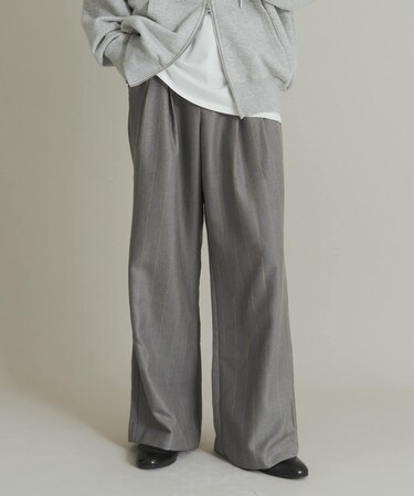 ウールタッチストライプワイドフレアパンツ