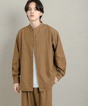 ウールタッチストライプバンドカラーシャツ