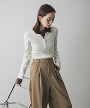 『洗濯可』シシュウヘンリーネックミニケーブルセーター