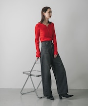 『洗濯可』シシュウヘンリーネックミニケーブルセーター