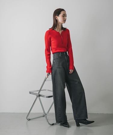 『洗濯可』シシュウヘンリーネックミニケーブルセーター