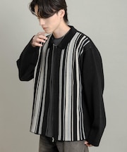ストライプZIPニットシャツ