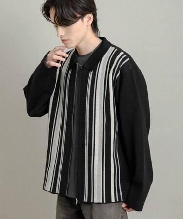 ストライプZIPニットシャツ