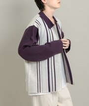 ストライプZIPニットシャツ