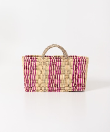 アフリカンスクエア　ストロー横長カゴS ドームハンドル柄2