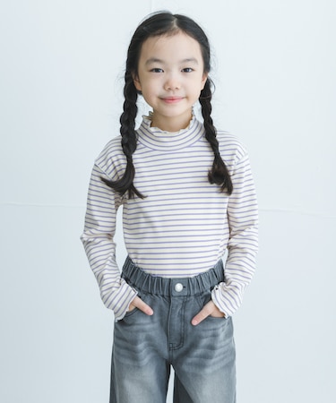 『WEB/一部店舗限定サイズ』ボーダーフリルリブハイネック(KIDS)