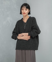 『WEB限定』Vネックカーブスリーブニット