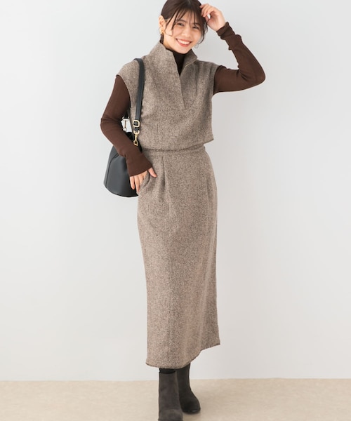 F by ROSSO ツイードハーフZIPプルオーバー+スカート｜アーバン