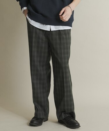 グレンチェックタックワイドスラックス