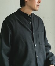 両面起毛ネルバンドカラーシャツ