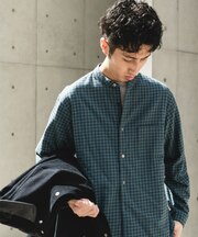 両面起毛ネルバンドカラーシャツ