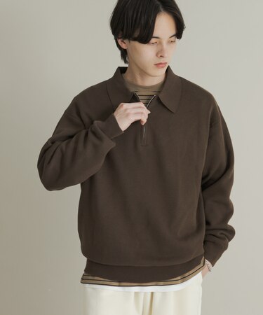 『ユニセックス』スウェットライクハーフジップニット