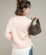モックネックスウェットライクニットプルオーバー