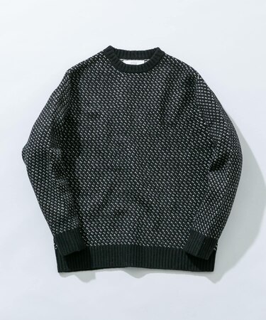『XLサイズあり』バーズアイ柄クルーネックニット