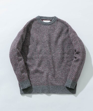 『XLサイズあり』バーズアイ柄クルーネックニット
