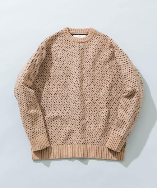 『XLサイズあり』バーズアイ柄クルーネックニット
