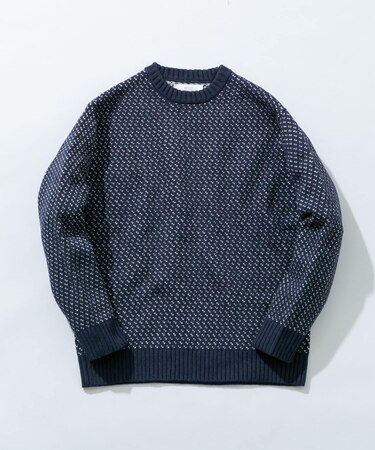 『XLサイズあり』バーズアイ柄クルーネックニット