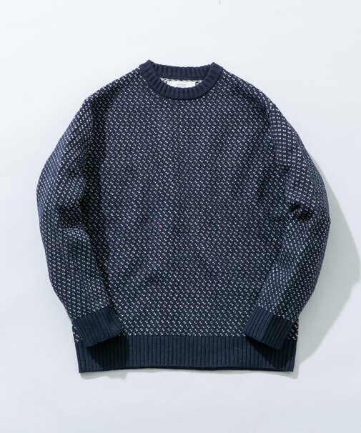 『XLサイズあり』バーズアイ柄クルーネックニット