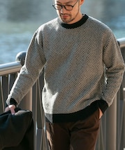 『XLサイズあり』ヘリンボーン柄クルーネックニット