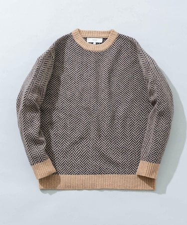 『XLサイズあり』ヘリンボーン柄クルーネックニット