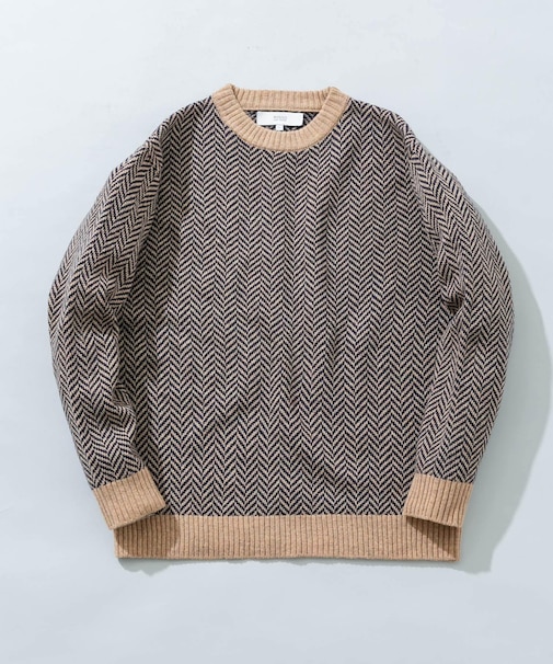 『XLサイズあり』ヘリンボーン柄クルーネックニット