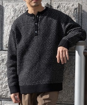 『XLサイズあり』バーズアイ柄ヘンリーネックニット