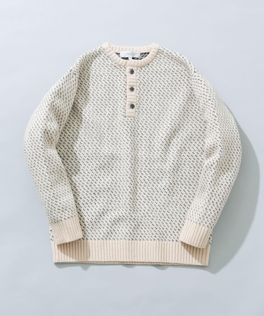 『XLサイズあり』バーズアイ柄ヘンリーネックニット