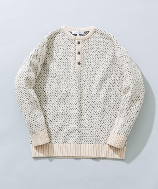 『XLサイズあり』バーズアイ柄ヘンリーネックニット
