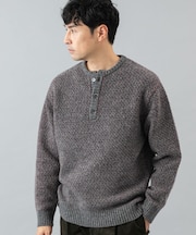 『XLサイズあり』バーズアイ柄ヘンリーネックニット