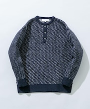 『XLサイズあり』バーズアイ柄ヘンリーネックニット