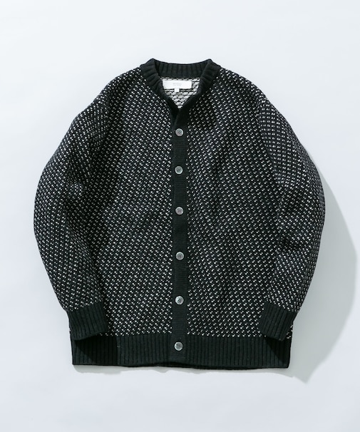 バーズアイ柄クルーニットカーディガン
