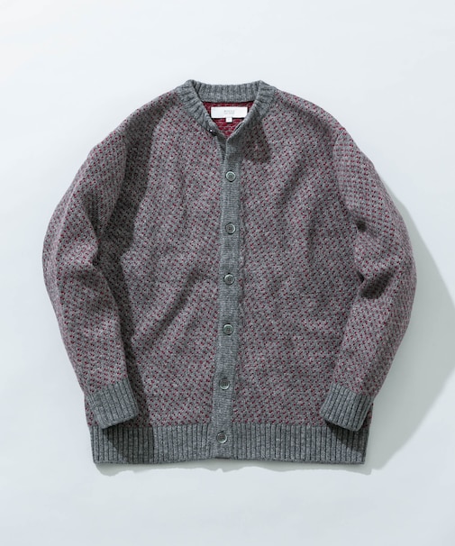 バーズアイ柄クルーニットカーディガン