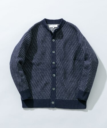 バーズアイ柄クルーニットカーディガン