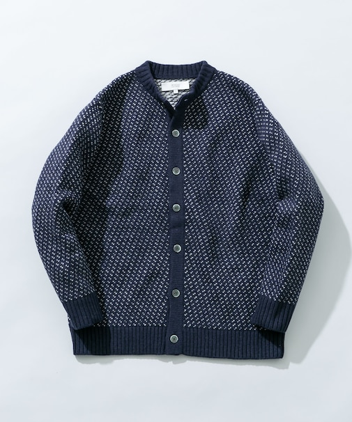 バーズアイ柄クルーニットカーディガン