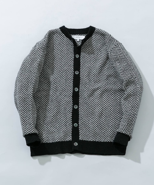 『XLサイズあり』ヘリンボーン柄クルーニットカーディガン