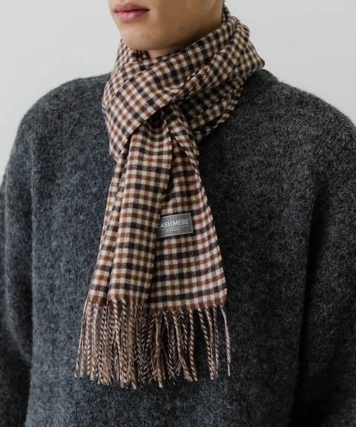 チェックカシミヤマフラー