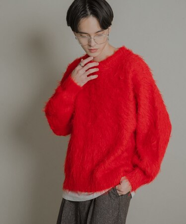 『洗濯可』シャギークルーネックニット