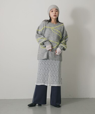 シャギーラインルーズニット