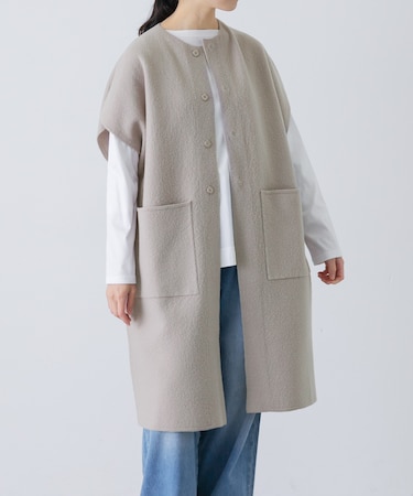 圧縮ウールフレンチロングジレ