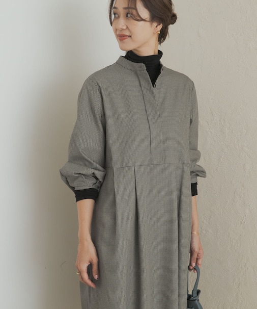 『UR TECH』チェック柄バルーンスリーブワンピース