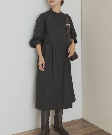 『UR TECH』チェック柄バルーンスリーブワンピース