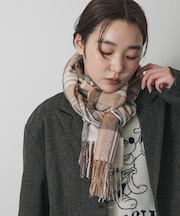 チェックフリンジストール