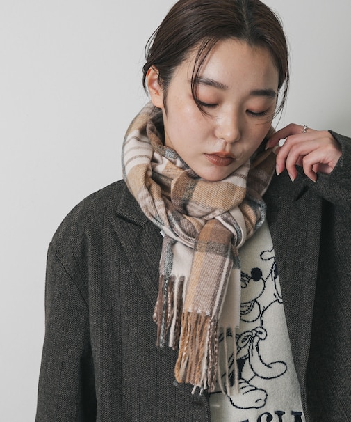 チェックフリンジストール