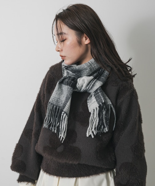 チェックフリンジストール