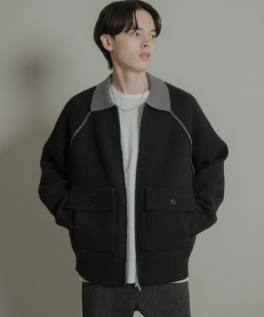 バイカラーニットジップブルゾン
