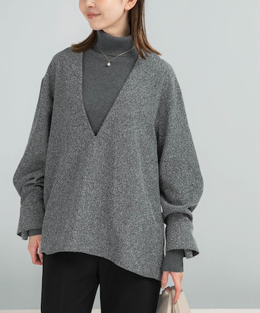 ツイード深Vネックプルオーバー