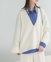 ツイード深Vネックプルオーバー