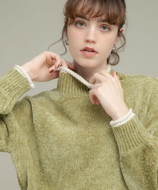 モールヤーンハイネックニットプルオーバー